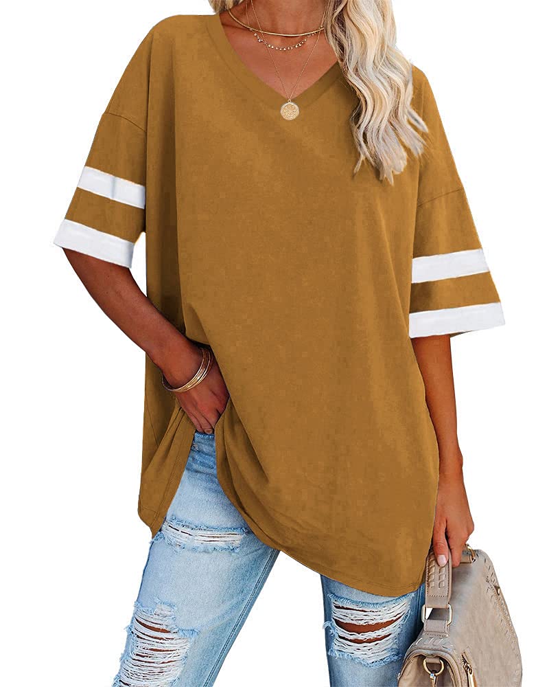Ebifin Womens Oversized Tshirts V Neck Tee Shirts Half Sleeve Loose Fit T Shirt Cotton Tunic Tops 2024 - Image 1